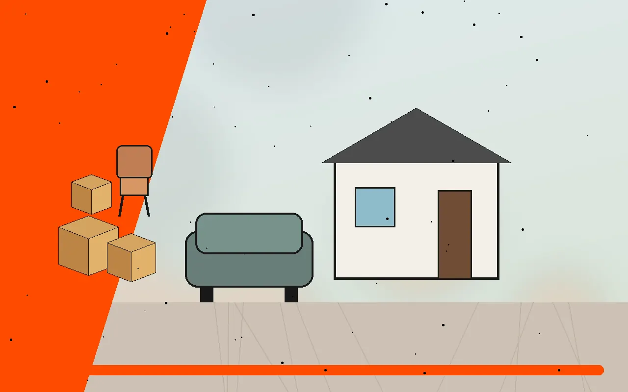 Boîtes et meubles regroupés dans une maison avant leur enlèvement